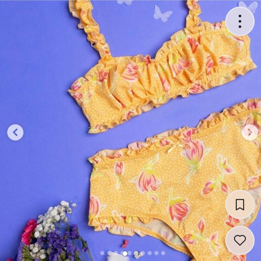 Yellow Floral Ruffle Bralette & High-Waist Brief Set